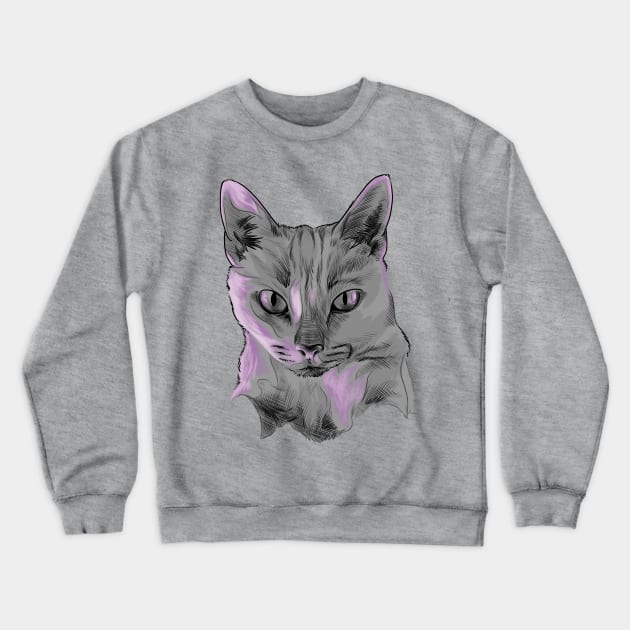 Purple Lit Cat Crewneck Sweatshirt by polliadesign